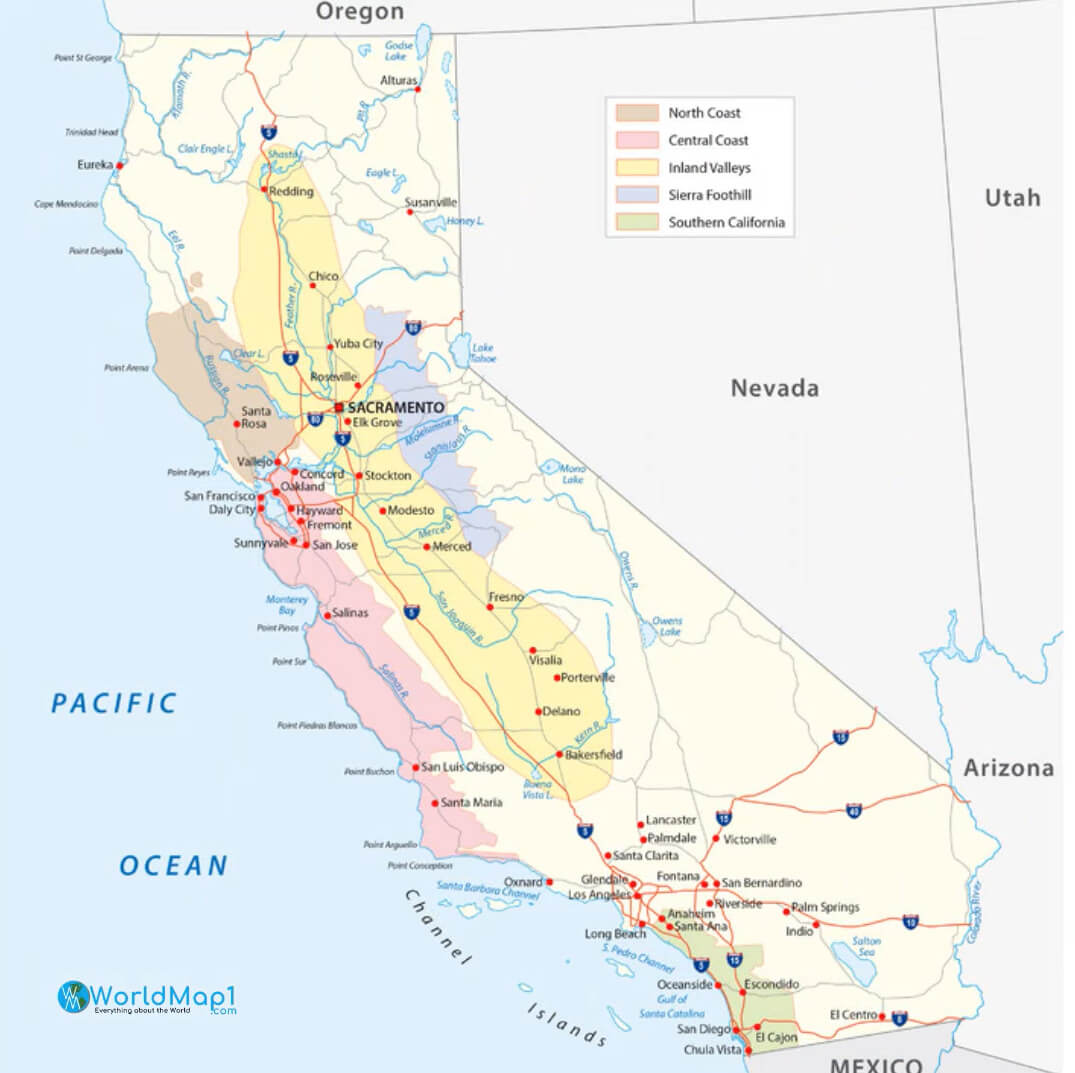 Carte du territoire de la Californie